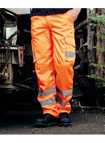 Yoko Hi-vis polycotton cargo trousers with knee pad pockets (HV018T/3M)