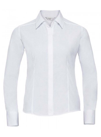 Russell Collection Women's long sleeve polycotton easycare fitted poplin shirt