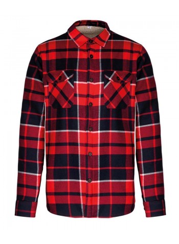 Kariban Sherpa-lined checked shirt jacket