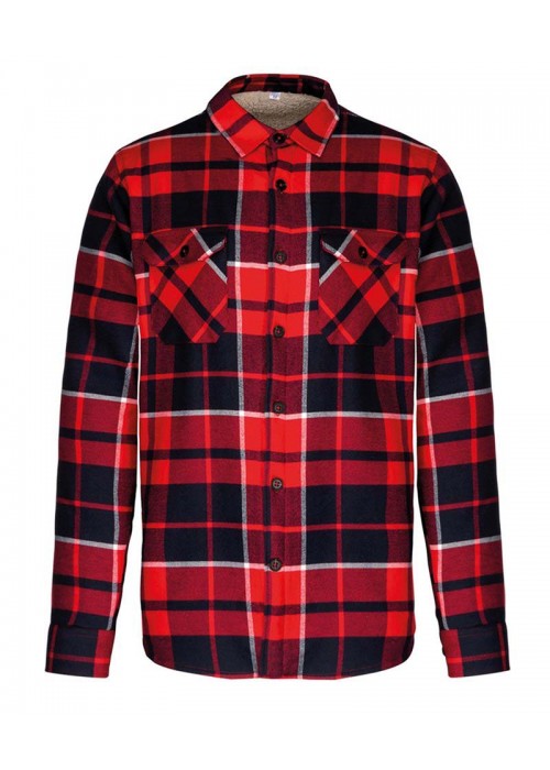 Kariban Sherpa-lined checked shirt jacket