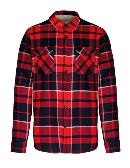 Kariban Sherpa-lined checked shirt jacket