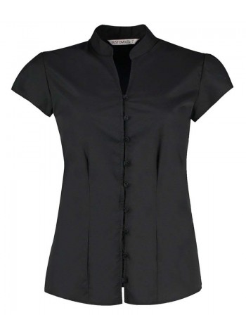 Kustom Kit Women's continental blouse mandarin collar cap sleeve (tailored fit)