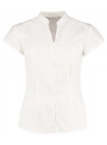 Kustom Kit Women's continental blouse mandarin collar cap sleeve (tailored fit)