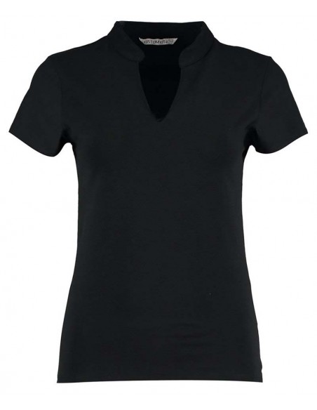 Kustom Kit Women's corporate short-sleeved top v-neck mandarin collar (regular fit)