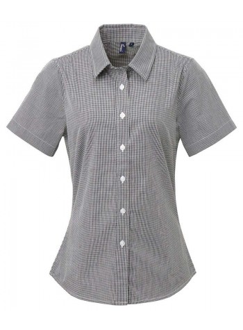 Premier Women's Microcheck (Gingham) short sleeve cotton shirt