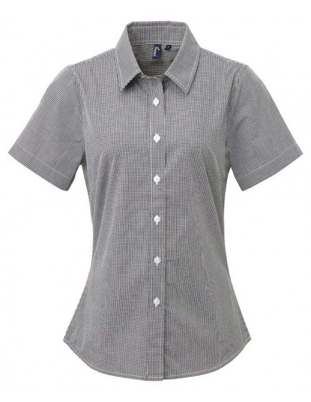 Premier Women's Microcheck (Gingham) short sleeve cotton shirt