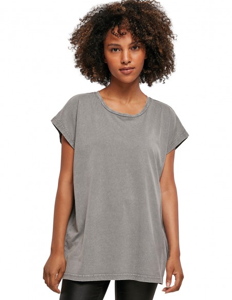 Build Your Brand Women's Acid Washed Extended Shoulder Tee