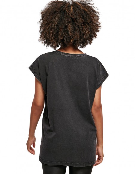 Build Your Brand Women's Acid Washed Extended Shoulder Tee