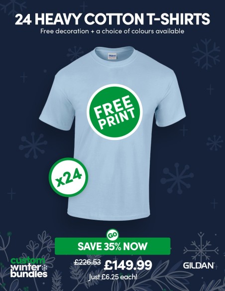 Bundle: 24 Heavy Cotton T-Shirts with Free Printing