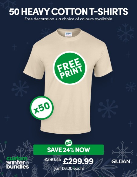Bundle: 50 Heavy Cotton T-Shirts with Free Printing