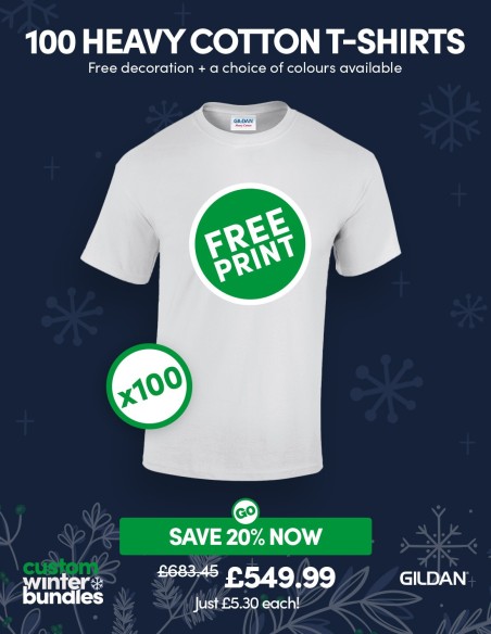 Bundle: 100 Heavy Cotton T-Shirts with Free Printing