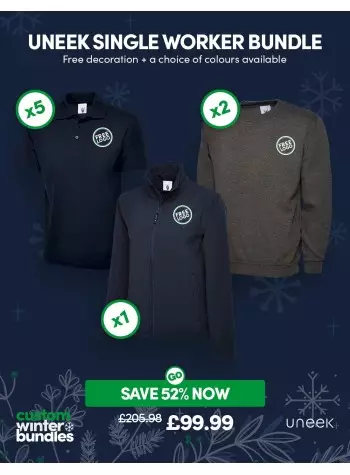 An amazing value single worker bundle of our best selling workwear with FREE CUSTOMISATION and FREE DELIVERY included.