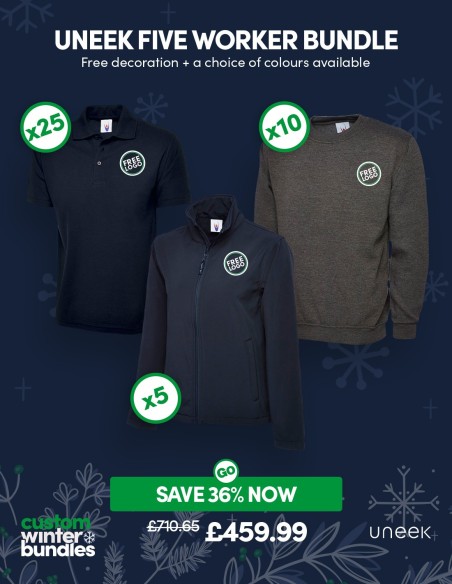 Bundle: Uneek 5 Worker Pack with Free Logo