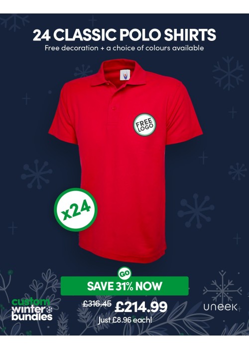 Bundle: 24 Classic Polo Shirts with Free Logo