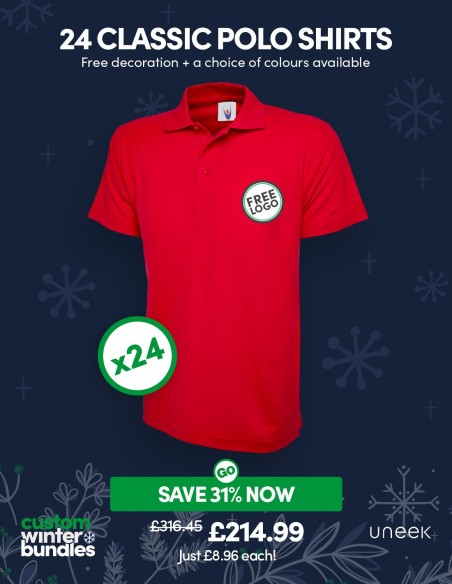 Bundle: 24 Classic Polo Shirts with Free Logo
