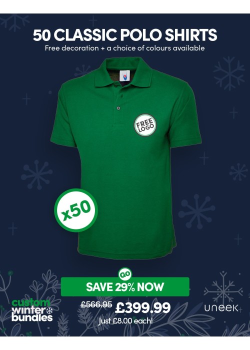 Bundle: 50 Classic Polo Shirts with Free Logo