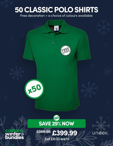 Bundle: 50 Classic Polo Shirts with Free Logo