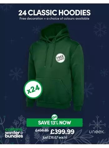 24 of our best selling Classic Hoodies with FREE LOGO and FREE DELIVERY included.