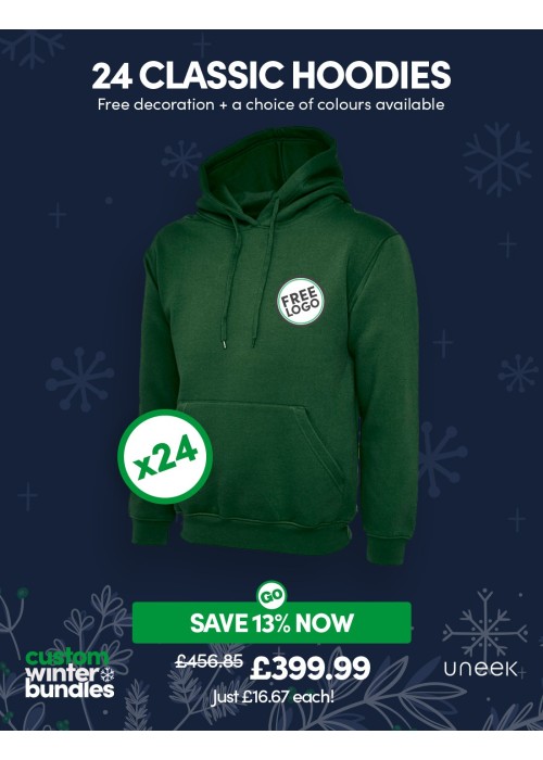 Bundle: 24 Classic Hoodies with Free Logo