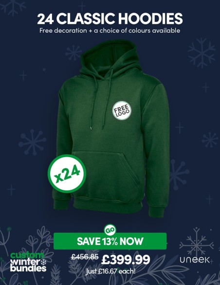 Bundle: 24 Classic Hoodies with Free Logo