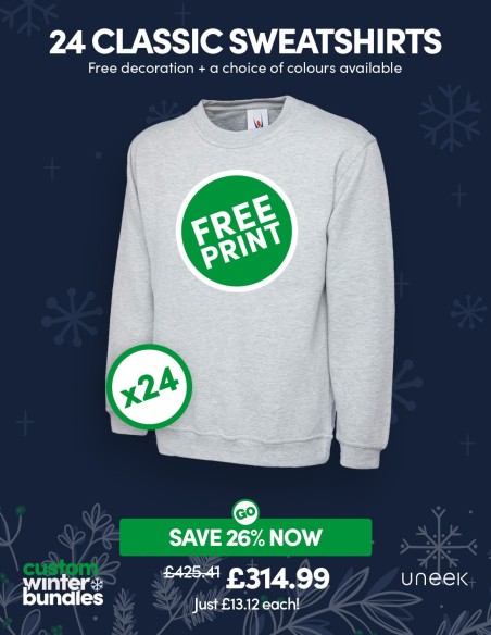 Bundle: 24 Classic Sweatshirts with Free Logo