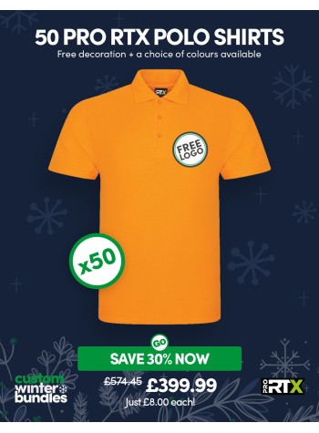 50 of our best selling durable Polo Shirts with FREE LOGO and FREE DELIVERY included.