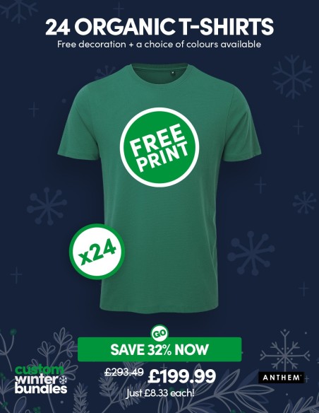 Bundle: 24 Anthem Organic T-Shirts with Free Printing
