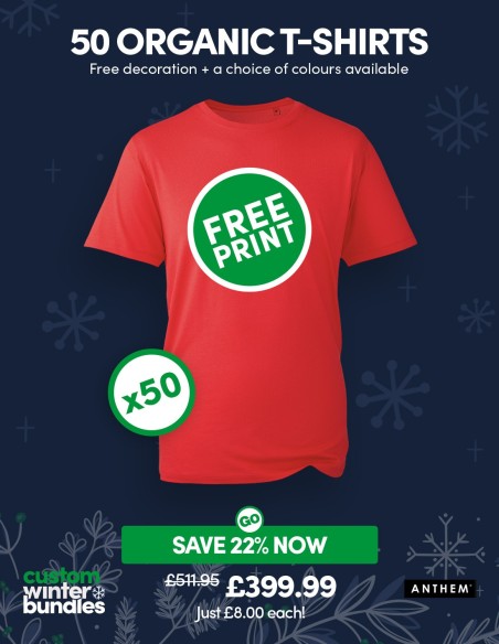 Bundle: 50 Anthem Organic T-Shirts with Free Printing