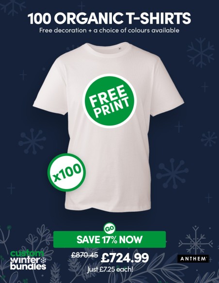Bundle: 100 Anthem Organic T-Shirts with Free Printing