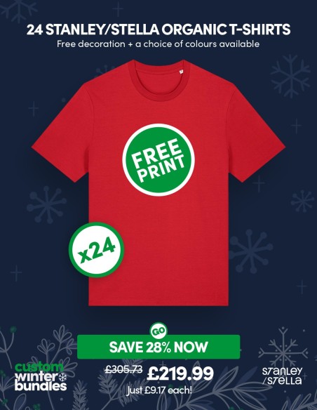 Bundle: 24 Stanley/Stella Organic T-Shirts with Free Printing