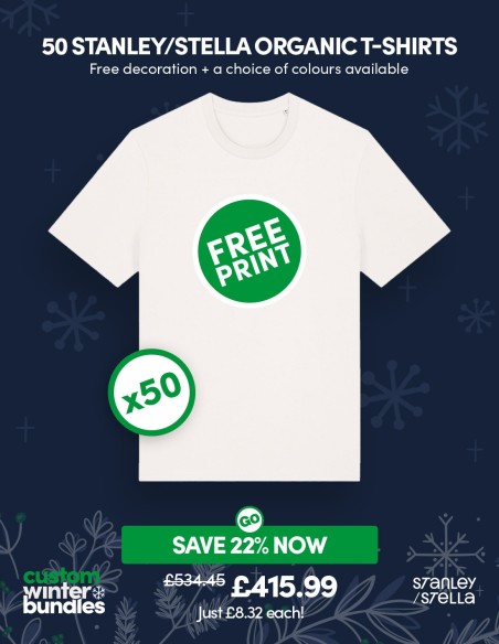 Bundle: 50 Stanley/Stella Organic T-Shirts with Free Printing