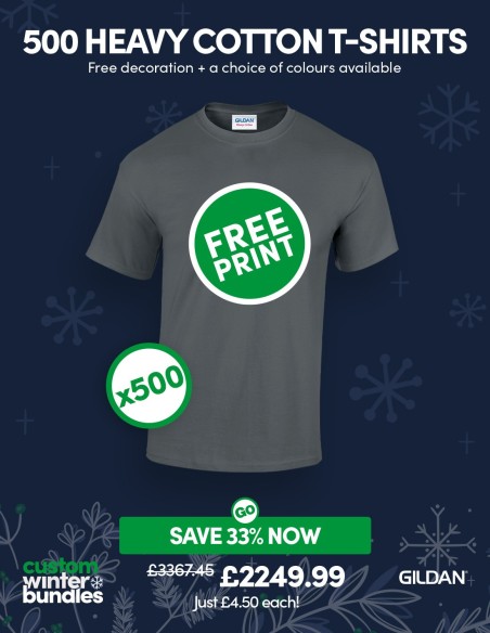 Bundle: 500 x Heavy Cotton T-Shirts with Free Printing