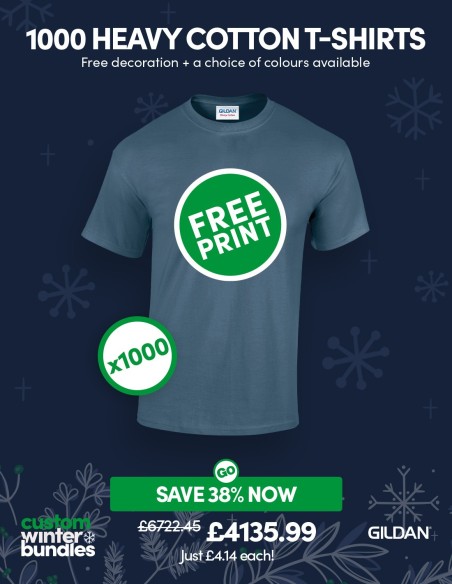 Bundle: 1000 x Heavy Cotton T-shirts with Free Printing