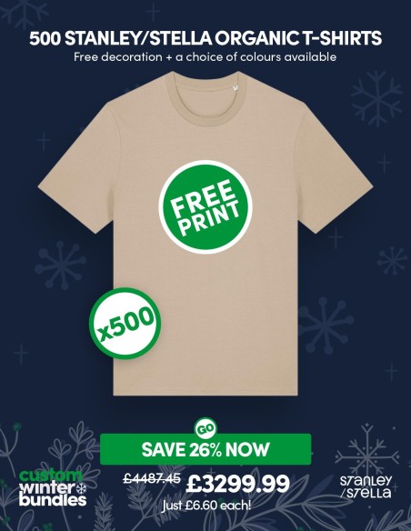 Bundle: 500 x Stanley/Stella Organic T-Shirts with Free Printing