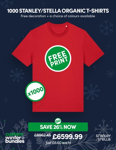 Bundle: 1000 x Stanley/Stella Organic T-Shirts with Free Printing