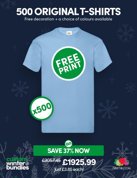 Bundle: 500 x Fruit of the Loom Original T-Shirts with Free Printing