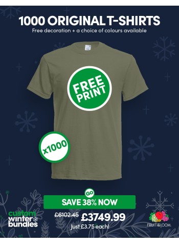 A bundle containing 1000 of our best-value Fruit Of The Loom T-shirts with FREE PRINTING