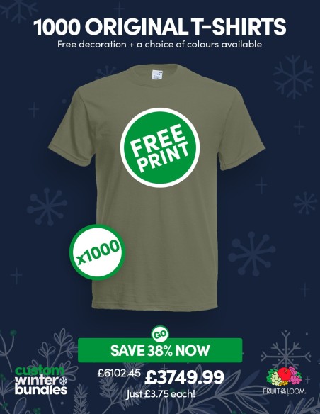 Bundle: 1000 x Fruit of the Loom Original T-Shirts with Free Printing
