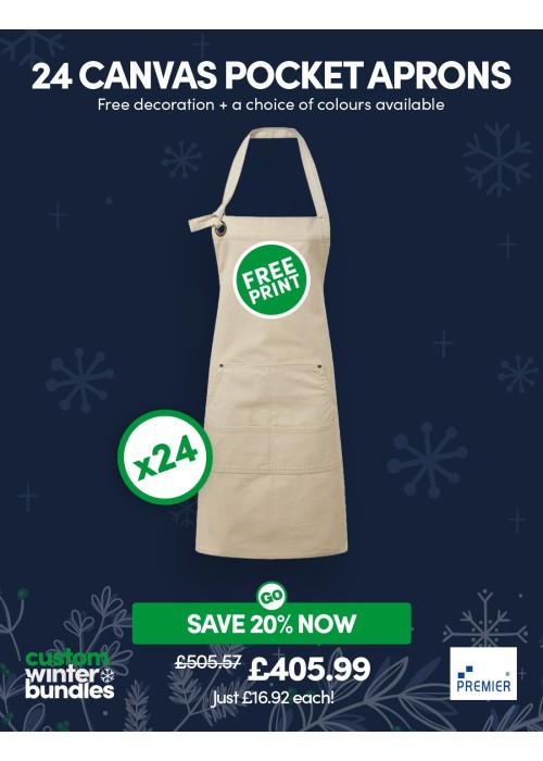 Bundle: 24 x Canvas Pocket Aprons with FREE Logo