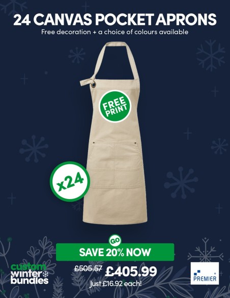 Bundle: 24 x Canvas Pocket Aprons with FREE Logo