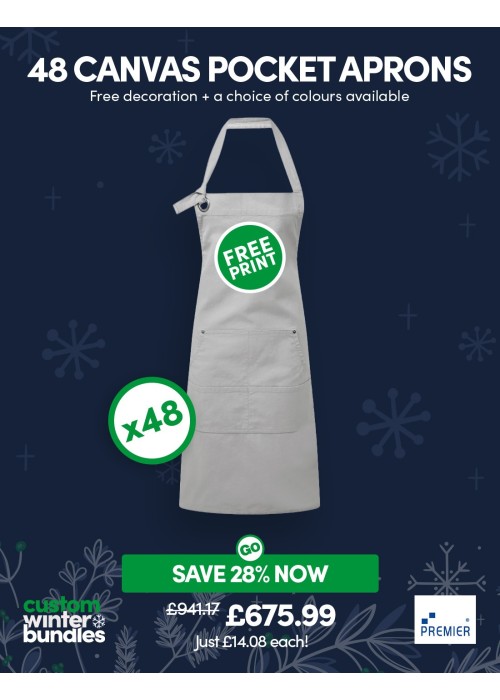 Bundle: 48 x Canvas Pocket Aprons with FREE Logo