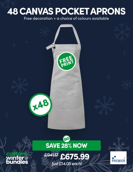 Bundle: 48 x Canvas Pocket Aprons with FREE Logo