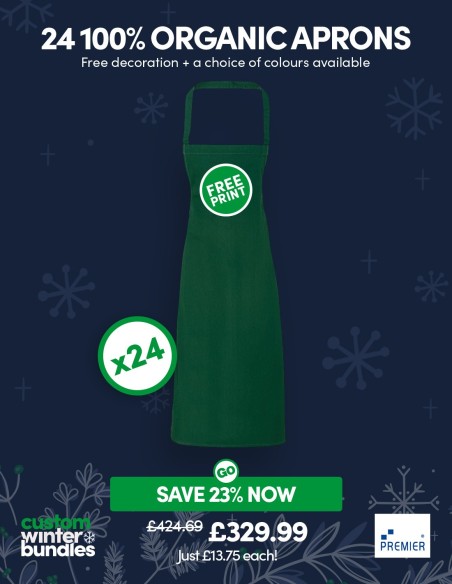 Bundle: 24 x 100% Organic Cotton Aprons with FREE Logo