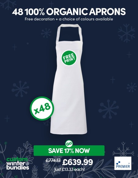 Bundle: 48 x 100% Organic Cotton Aprons with FREE Logo