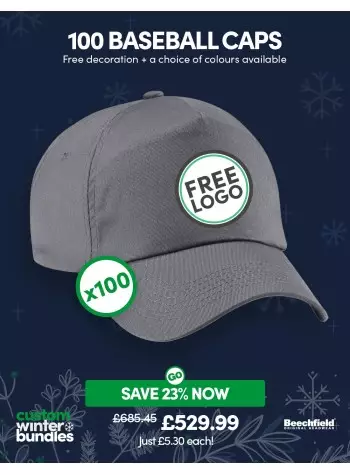 A bundle containing 100 Durable 5-Panel Baseball Cap with FREE LOGO