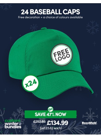 A bundle containing 24 Durable 5-Panel Baseball Caps with FREE LOGO