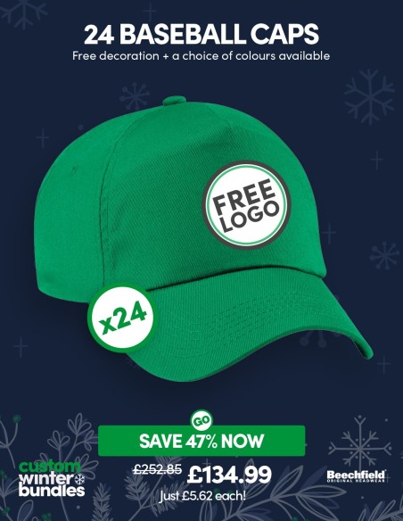 Bundle: 24 x Durable 5-Panel Baseball Caps with FREE Logo