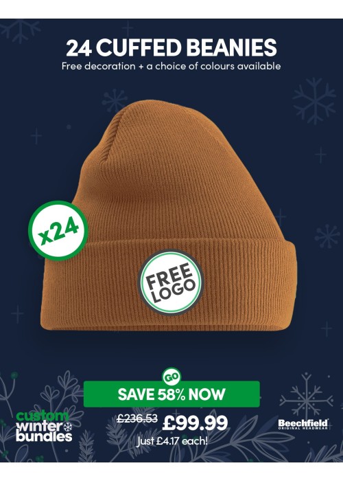 Bundle: 24 x Cuffed Beanie with FREE Logo