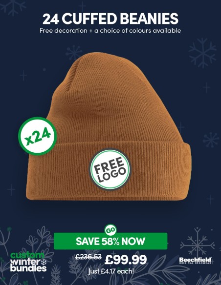 Bundle: 24 x Cuffed Beanie with FREE Logo