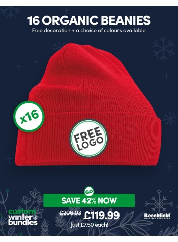 A bundle containing 16 of our best-selling Organic Cuffed Beanies with FREE EMBROIDERY and FREE DELIVERY included.